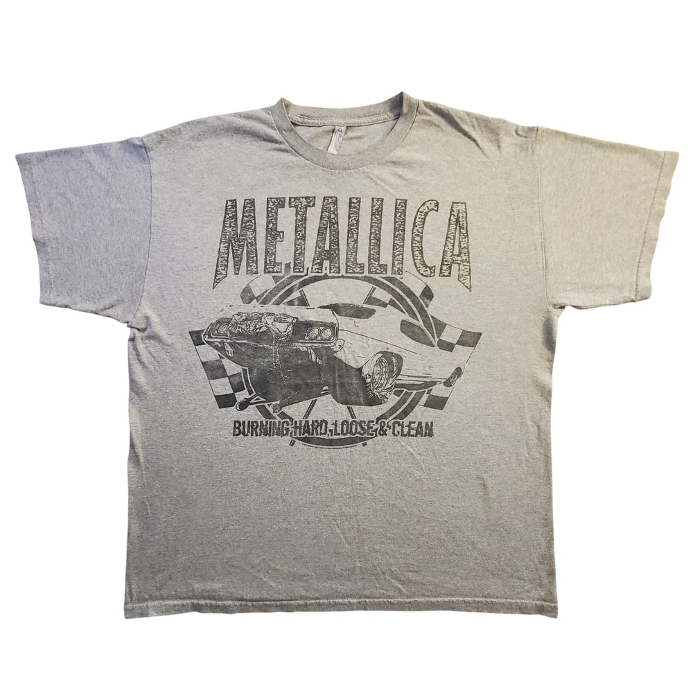 Metallica Shirt Mens XL Gray Alstyle Burning Hard Loose & Clean Muscle Car Tee
